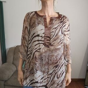 Vintage Animal Print Silk Blouse Size 1X